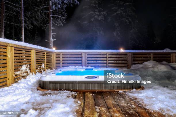 Hot Tub At Midnight Stock Photo - Download Image Now - Hot Tub, Winter, Night
