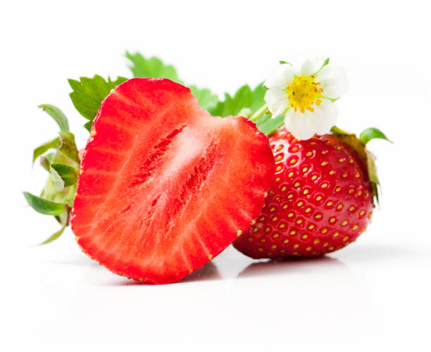 istock strawberry berry with green leaf and flower 1402901633