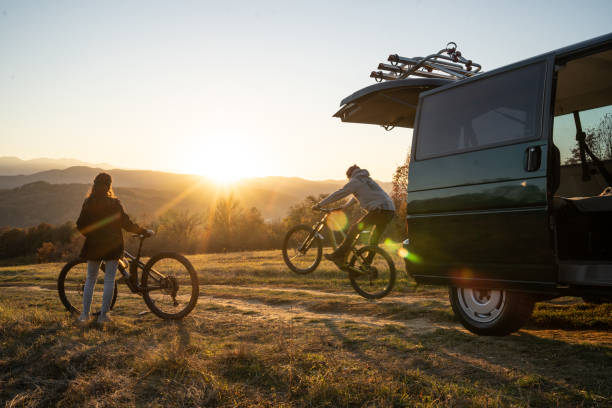 istock Bike stunts against a setting sun 1402902939