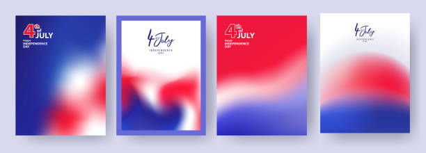 Fourth of July. 4th of July holiday set. Minimalist posters design template with dynamic fluid gradient in colors of american flag. USA Independence Day backgrounds Fourth of July. 4th of July holiday set. Minimalist posters design template with dynamic fluid gradient in colors of american flag. USA Independence Day backgrounds for greetings, sale, ads, promotion free report cover templates backgrounds stock illustrations