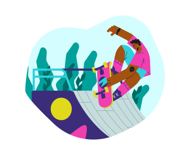 istock Man riding on skateboard in skatepark, flat cartoon vector illustration isolated. 1402906486