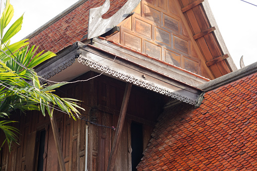 Detail of old classical wooden thai home in Bangkok Chatuchak