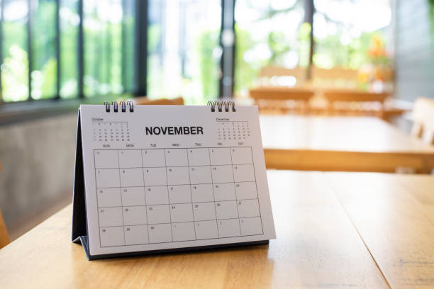 istock 2022 Calendar desk place on the table. Desktop Calender for Planner to plan agenda, timetable, appointment, organization, management each date, month, and year on wooden office table. Calendar Concept 1402912646