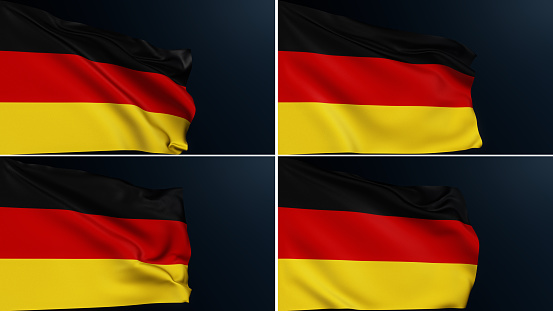 Germany flag. Berlin sign. European country. Collection of German official patriotic national symbol of Unity Day celebration. Realistic 3D illustration with cotton texture set of 4.