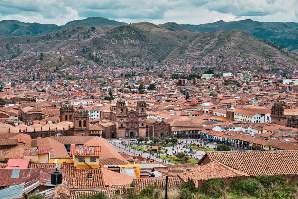 istock View from a height of the city center in Cusco, Peru. 1402914272