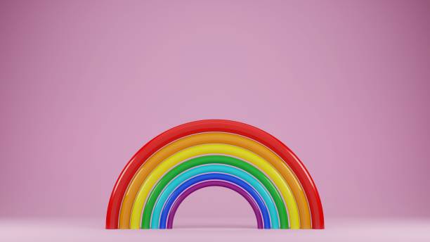 istock Cartoon rainbow on pink background 1402915639