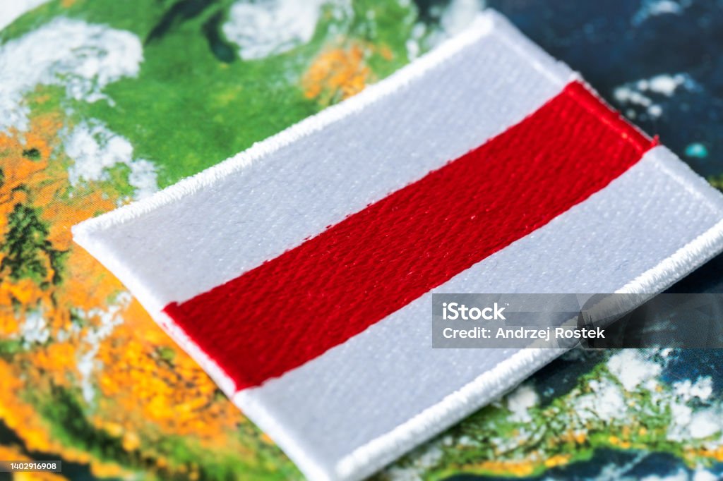 Flag of Free Belarus, Concept, Fight against the regime and support for the democratization of the country, former Soviet bloc Allegory Painting Stock Photo
