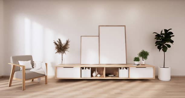 istock Cabinet wooden design on white room interior modern style.3D rendering 1402918767