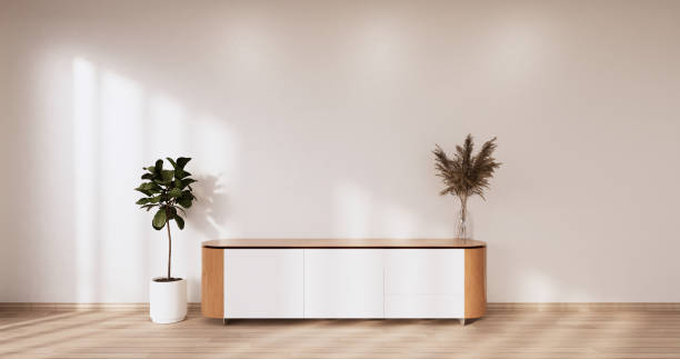 istock Cabinet wooden design on white room interior modern style.3D rendering 1402918774