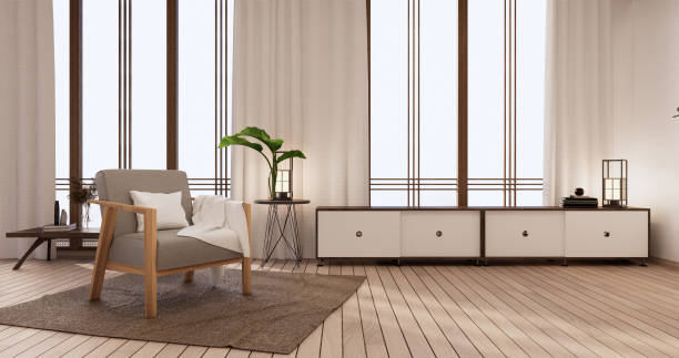 istock Cabinet wooden design on white room interior modern style.3D rendering 1402918788