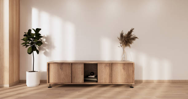 istock Cabinet wooden design on white room interior modern style.3D rendering 1402918808