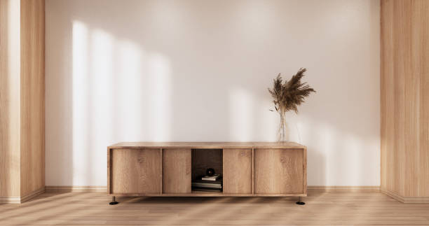 istock Cabinet wooden design on white room interior modern style.3D rendering 1402918817