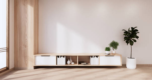 istock Cabinet wooden design on white room interior modern style.3D rendering 1402918828