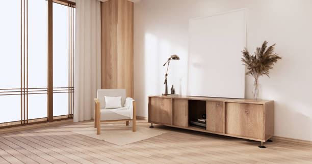 istock Cabinet wooden design on white room interior modern style.3D rendering 1402918830