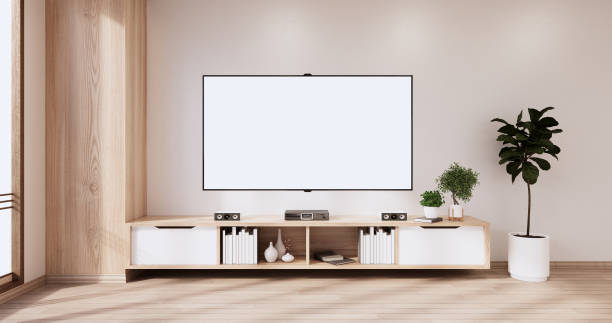 istock Cabinet wooden design on white room interior modern style.3D rendering 1402918832