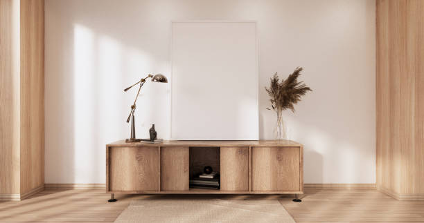 istock Cabinet wooden design on white room interior modern style.3D rendering 1402918833