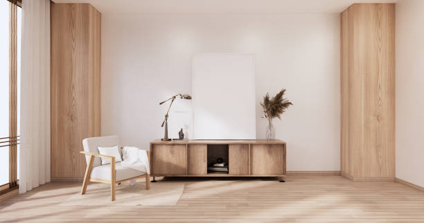 istock Cabinet wooden design on white room interior modern style.3D rendering 1402918838