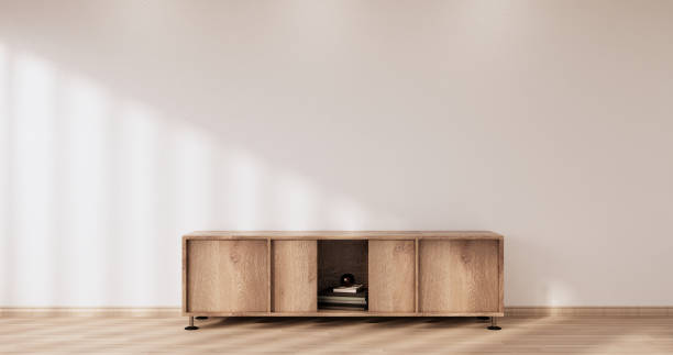 istock Cabinet wooden design on white room interior modern style.3D rendering 1402918843