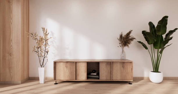 istock Cabinet wooden design on white room interior modern style.3D rendering 1402918880