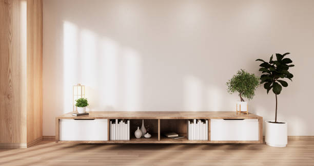 istock Cabinet wooden design on white room interior modern style.3D rendering 1402918912