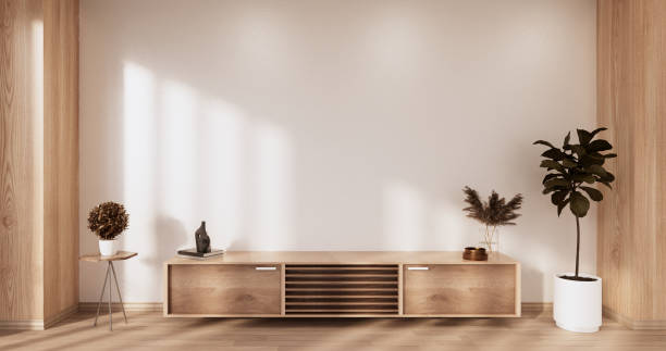 istock Cabinet wooden design on white room interior modern style.3D rendering 1402918944