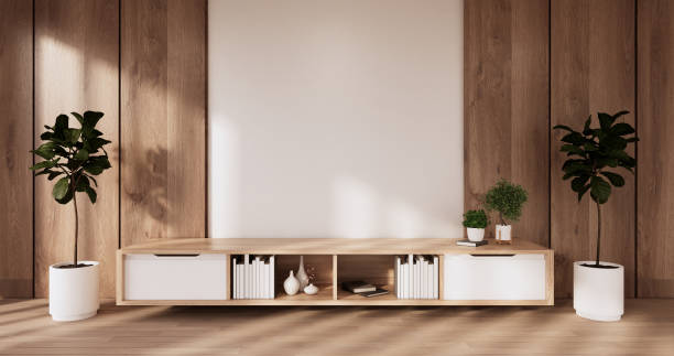 istock Cabinet wooden design on white room interior modern style.3D rendering 1402918987