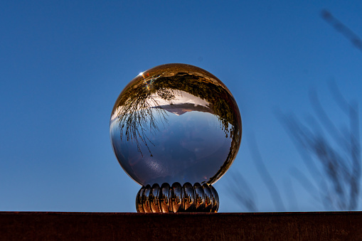 Landscape reflected in a crystal ball, on the island of Tenerife, Canary Islands.