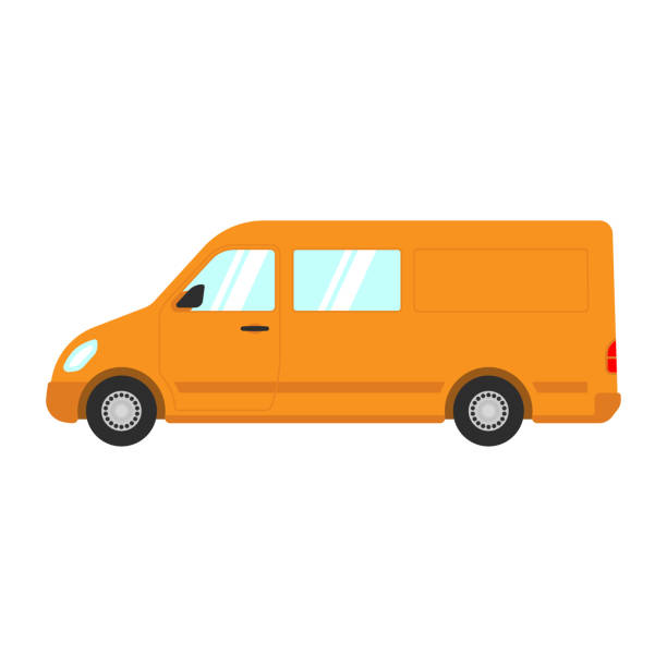 значок грузового пассажирского микроавтобуса. цветной силуэт. вид сбоку. векторная простая плоская графическая иллюстрация. изолированны� - van white truck mini van stock illustrations
