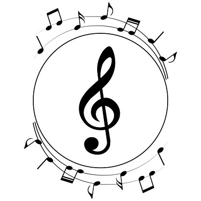 Music notes in circle, vector illustration.