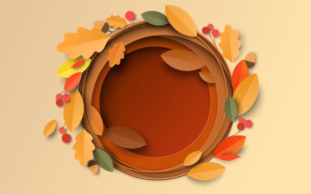 Autumn background with paper cut maple, oak leaves Autumn background with paper cut maple, oak leaves and berry vector. Layered effect, carving art. Design illustration for business presentation, poster, flyer, print paper craft stock illustrations