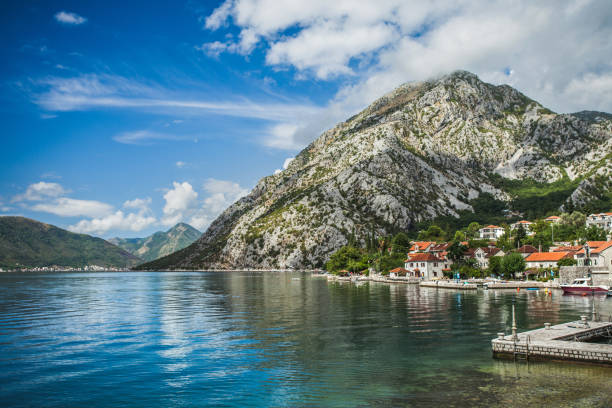 Beautiful summer landscape at sunny day at the Kotor Bay (Boka), Montenegro stock photo