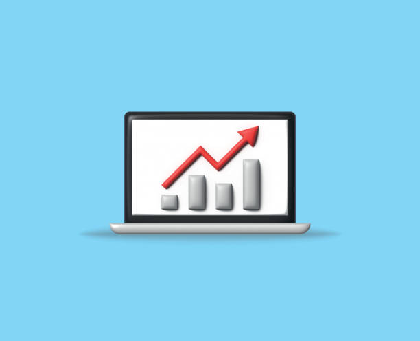 istock Laptop with financial graph concepton blue background. 1402928678