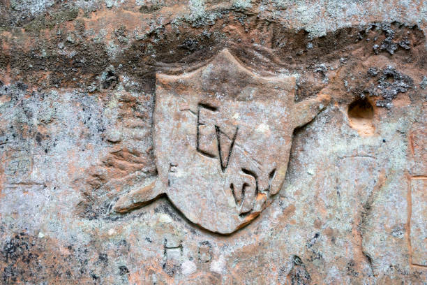 istock A symbol engraved on the rock. Sandstone cliffs is approximately one kilometre long and is located on the left side of the primeval valley of the River Gauja. Latvia 1402934726