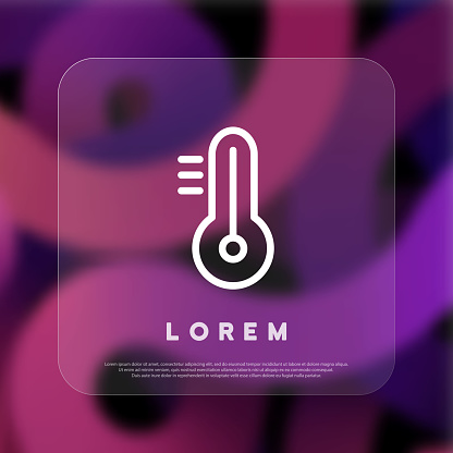 Thermometer icon. Warm or cold weather concept. Glassmorphism style. Vector line icon for Business and Advertising.