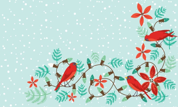 istock Christmas Background with Holly and Cardinals On A Pastel Snowflake Base 1402936367
