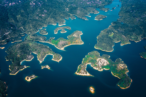 Aerial view of Famous Tai Lam Chung Reservoir in Landscape