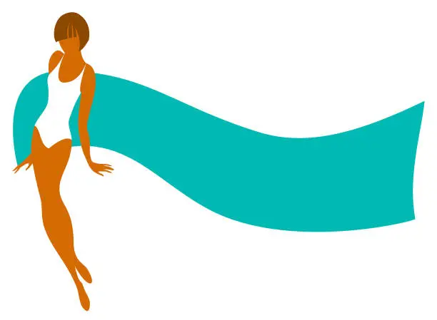 Vector illustration of girl in swimsuit on the beach