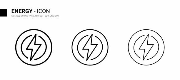 ilustraciones, imágenes clip art, dibujos animados e iconos de stock de diseño de icono de línea de energía, trazo editable, píxel perfecto, ilustración de stock. - fuerzas de la naturaleza