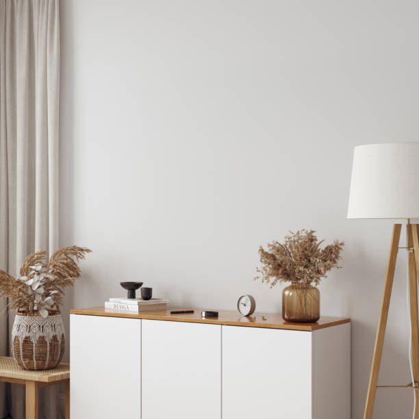 istock Boho interior style. Interior room. Wall mockup. Wall art. 3d rendering, 3d illustration 1402942383
