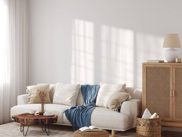 istock Boho interior style. Interior room. Wall mockup. Wall art. 3d rendering, 3d illustration 1402942519