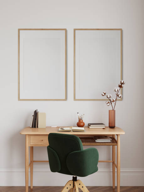 istock Boho style interior. living room. Frame mockup. Poster mockup. 3d rendering, 3d illustration 1402942598