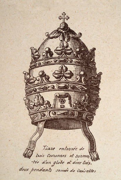 Vintage illustration, Papal tiara, crown, Vintage art print, a crown that was worn by popes of the Catholic Church