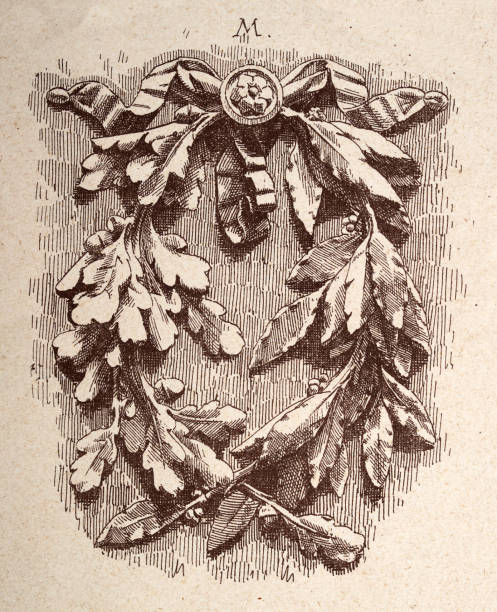 Vintage illustration, Laurel and oak leaf, Vintage art print, Architectural carving detail