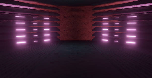 istock Purple Magenta Cyan Glowing Lights in Room 3d Render 1402957550