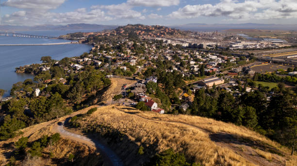 Richmond California High quality stock photos looking over the heavily industrialized city of Richmond, home to the Chevron refinery. san rafael california stock pictures, royalty-free photos & images