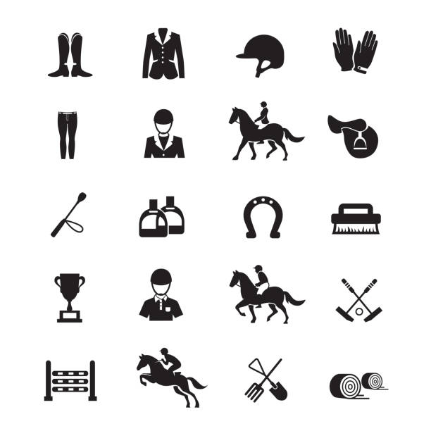 pferderennen-ikone - mounted stock-grafiken, -clipart, -cartoons und -symbole
