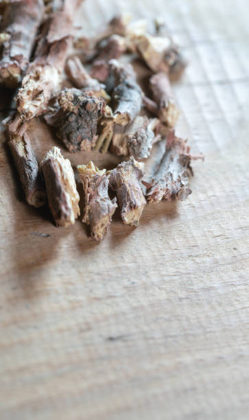 istock chinese medicine Ephedra root on wooden table 1402961656