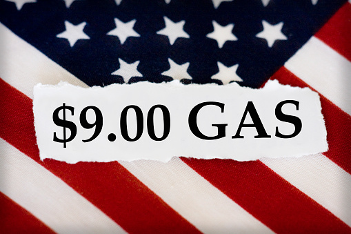 Gas $9.00 with USA flag.