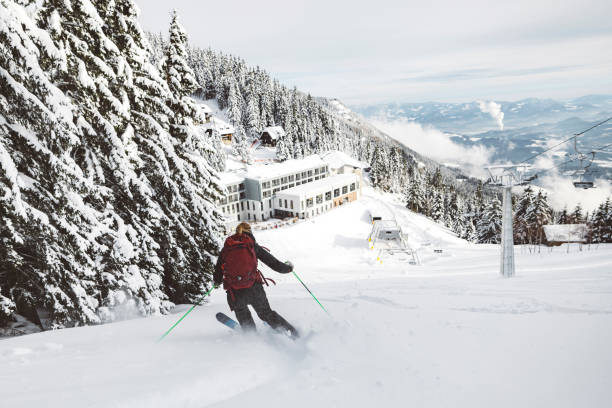 istock Back view of skier rushing down the hill 1402963123