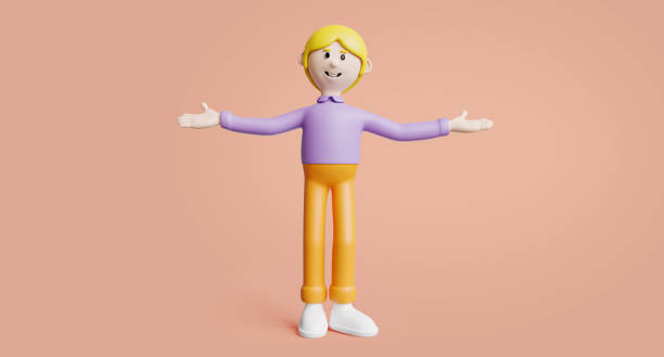 istock 3D render of a young man and his pose with his arms outstretched. 1402963343
